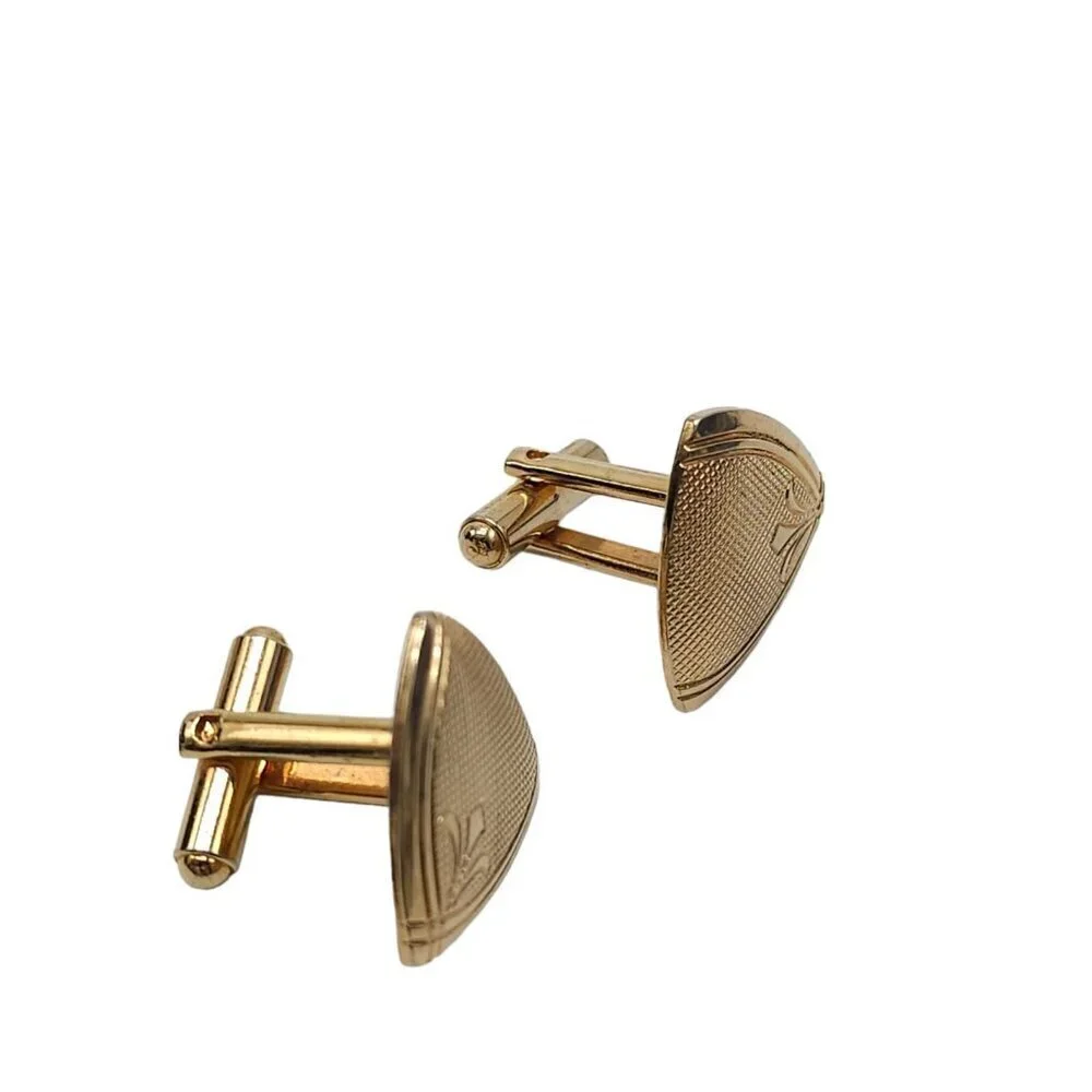 Vintage Gold Tone Floral Embossed Mid Century Cufflinks